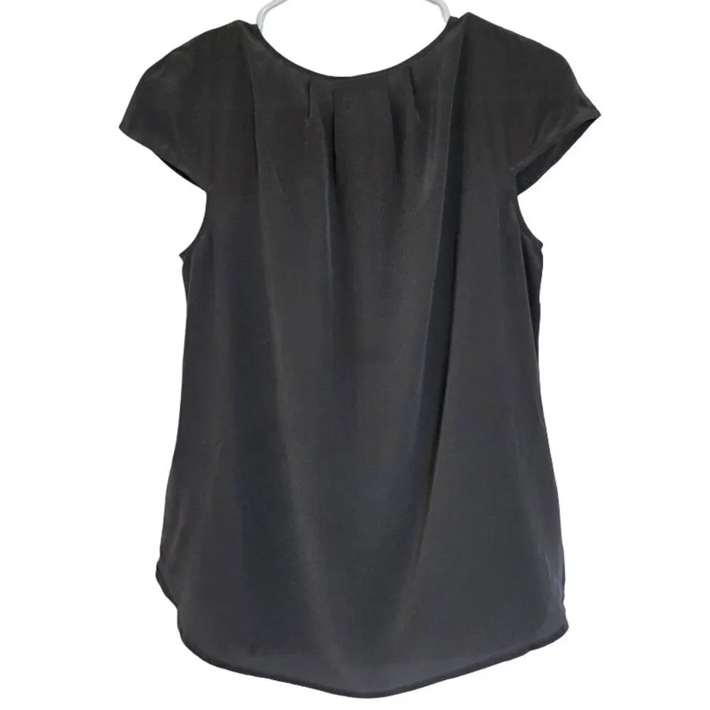 J Crew Blouse Womens 4 Gray 100% Silk Blouse Cap Sleeve Business Casual Classic